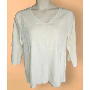 Talbots Ecru V-neck Scallop Hems Stretch Sweater Women Plus Sz 2X Excellent
